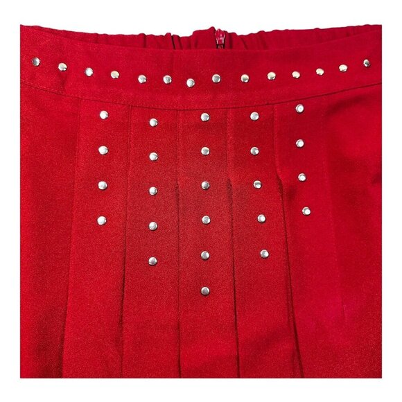 Kate & Mallory Cranberry Red Front Pleated Skirt 1X Poly/Spandex Stud Accents - Picture 7 of 7